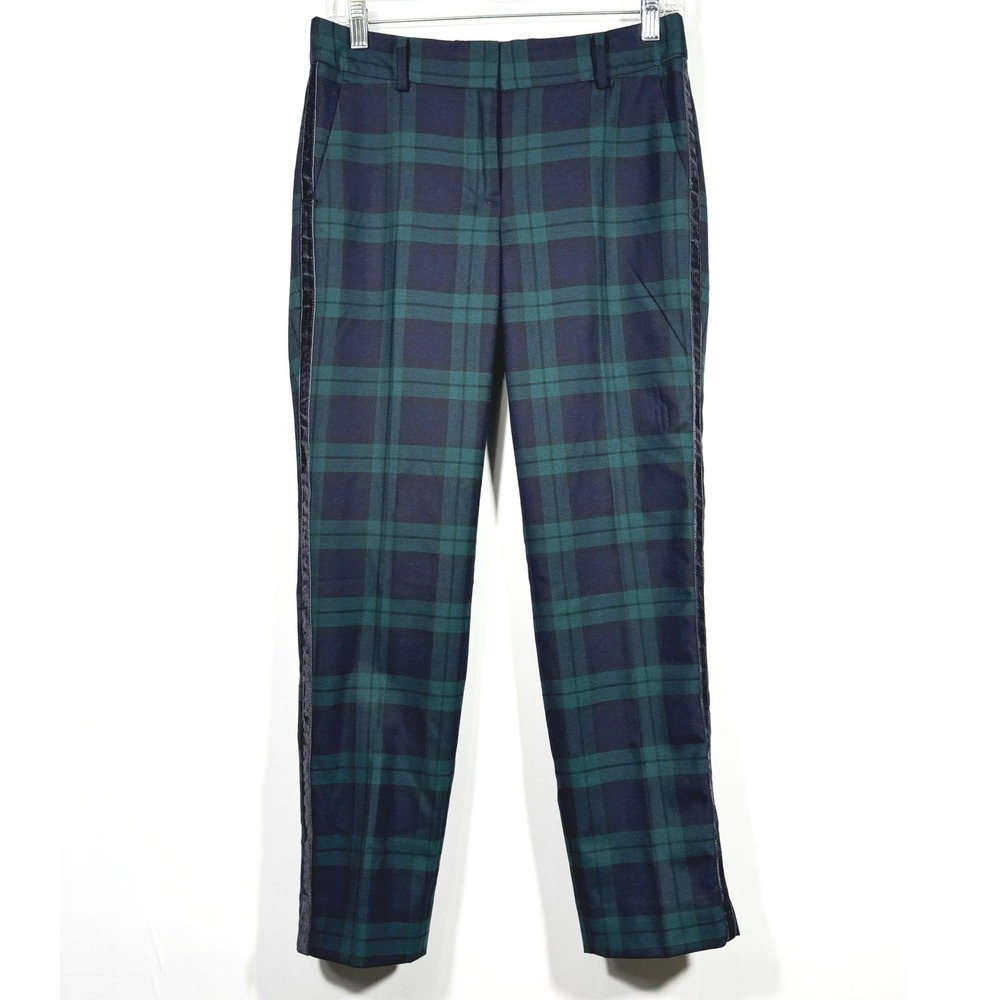 Talbots Hampshire Ankle Pants Sz 2P Black Watch Tartan Wool Velvet Stripe Preppy